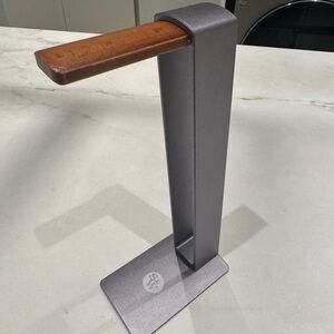 Elegant Gray Headphone Stand with Wooden Accent